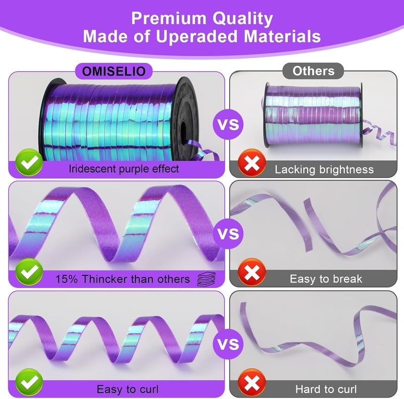 OMISELIO Purple Ribbon - 500 Yard Iridescent Purple Curling Ribbon for Gift Wrapping, Mermaid Party - Image 4